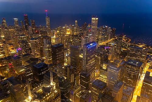 USA-Illinois-Chicago Downtown overview at twilight Art Print